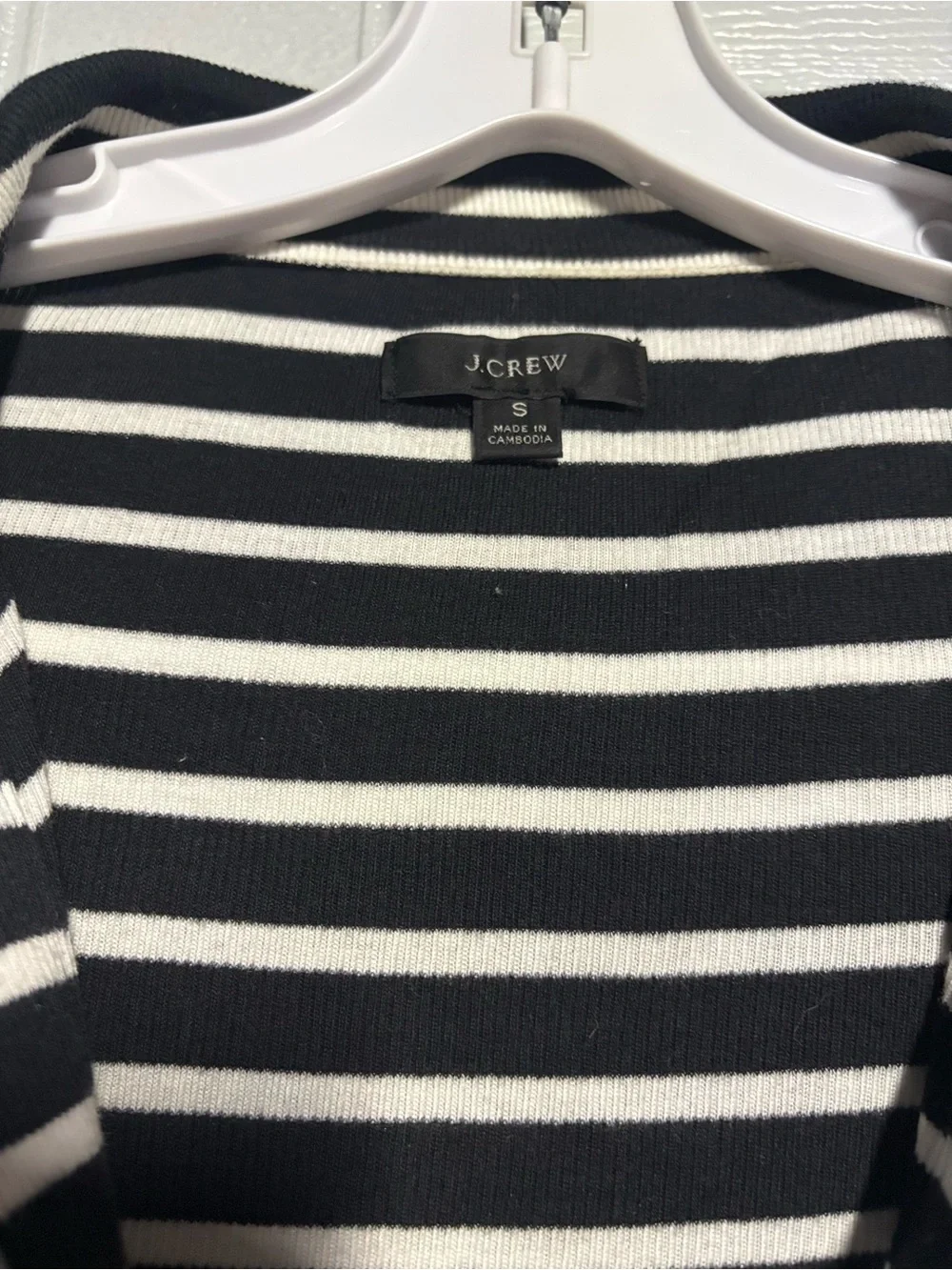J. Crew Black and White Striped Long-Sleeve Polo Knit